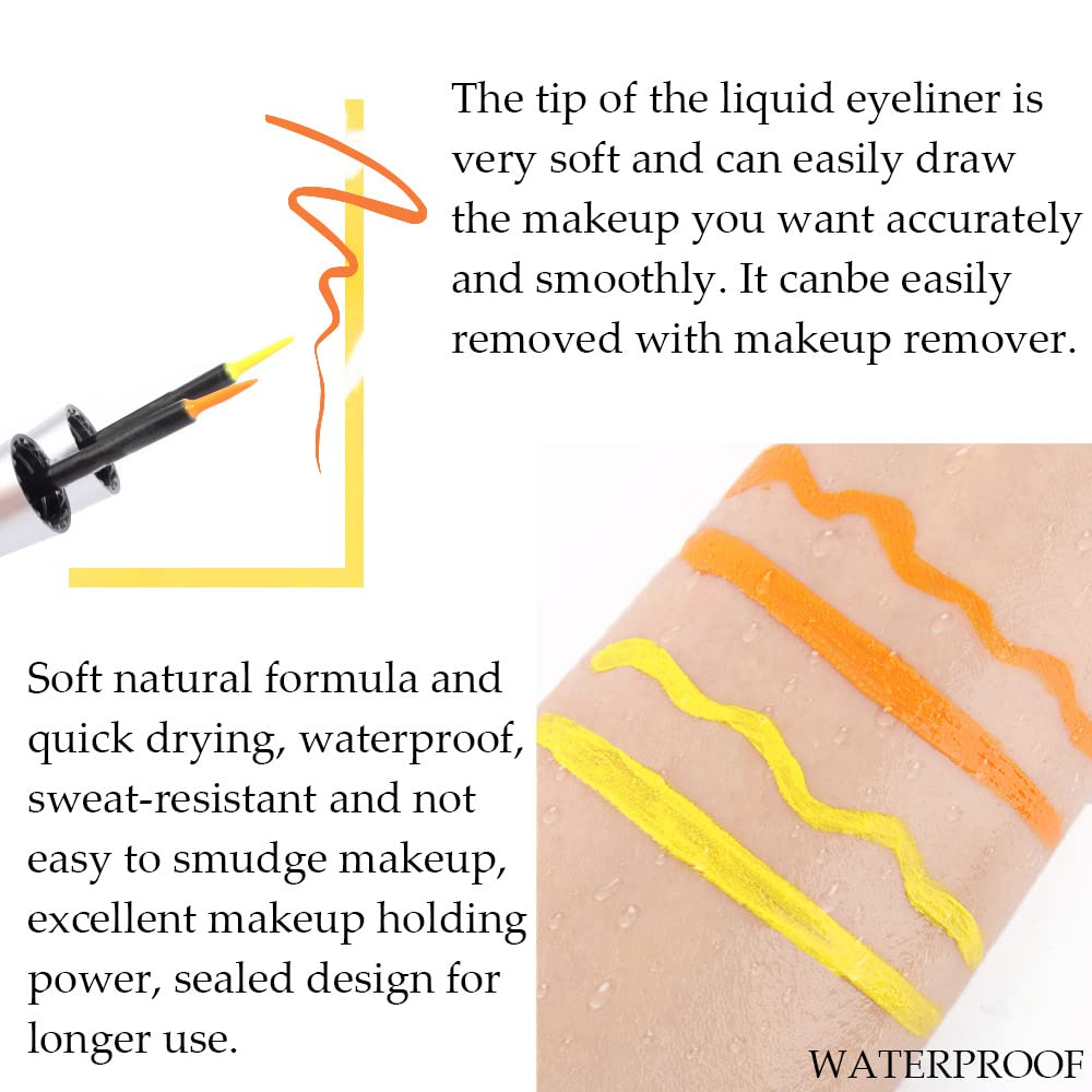 Evpct 2Pcs Orange Yellow Liquid Eyeliner Set Waterproof Neon Orange Yellow Eye Liners Liquid For Women Stamps Shapes For Eyes De