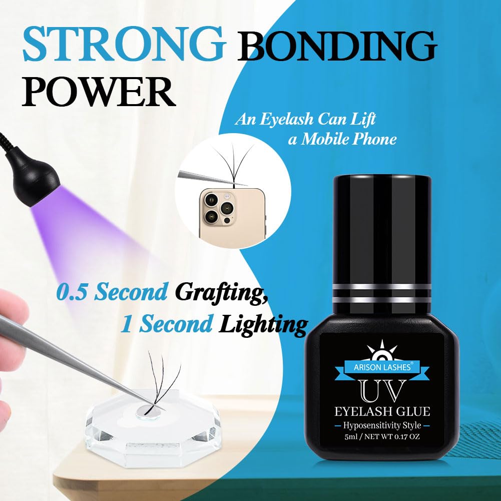 Uv Eyelash Extension Glue Extra Powerful Eyelash Glue 0.5-1 Sec Drying Time 8-9 Weeks Retention Maximum Adhesion For Semi-Perman