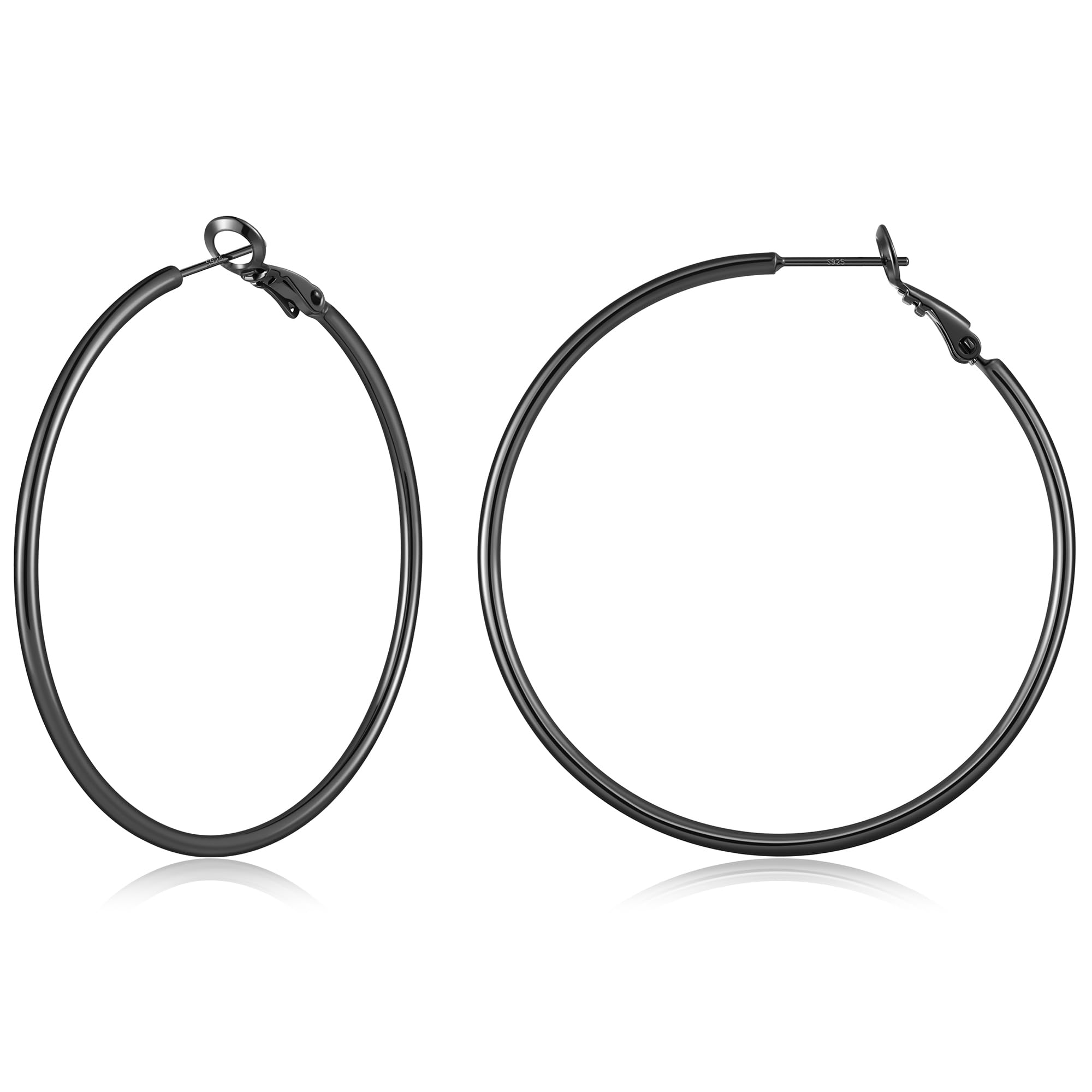 Gacimy Black Hoop Earrings for Women 14K Black Plated, 925 Sterling Silver Post Hoops for Women, 50mm Big Earrings