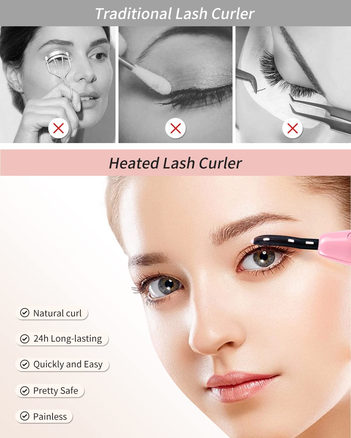 Heated Eyelash Curlers Lash Curler:Electric Eyelash Curlers, Rechargeable Lash Curler with Eyelash Comb for Quick Natural Curlin