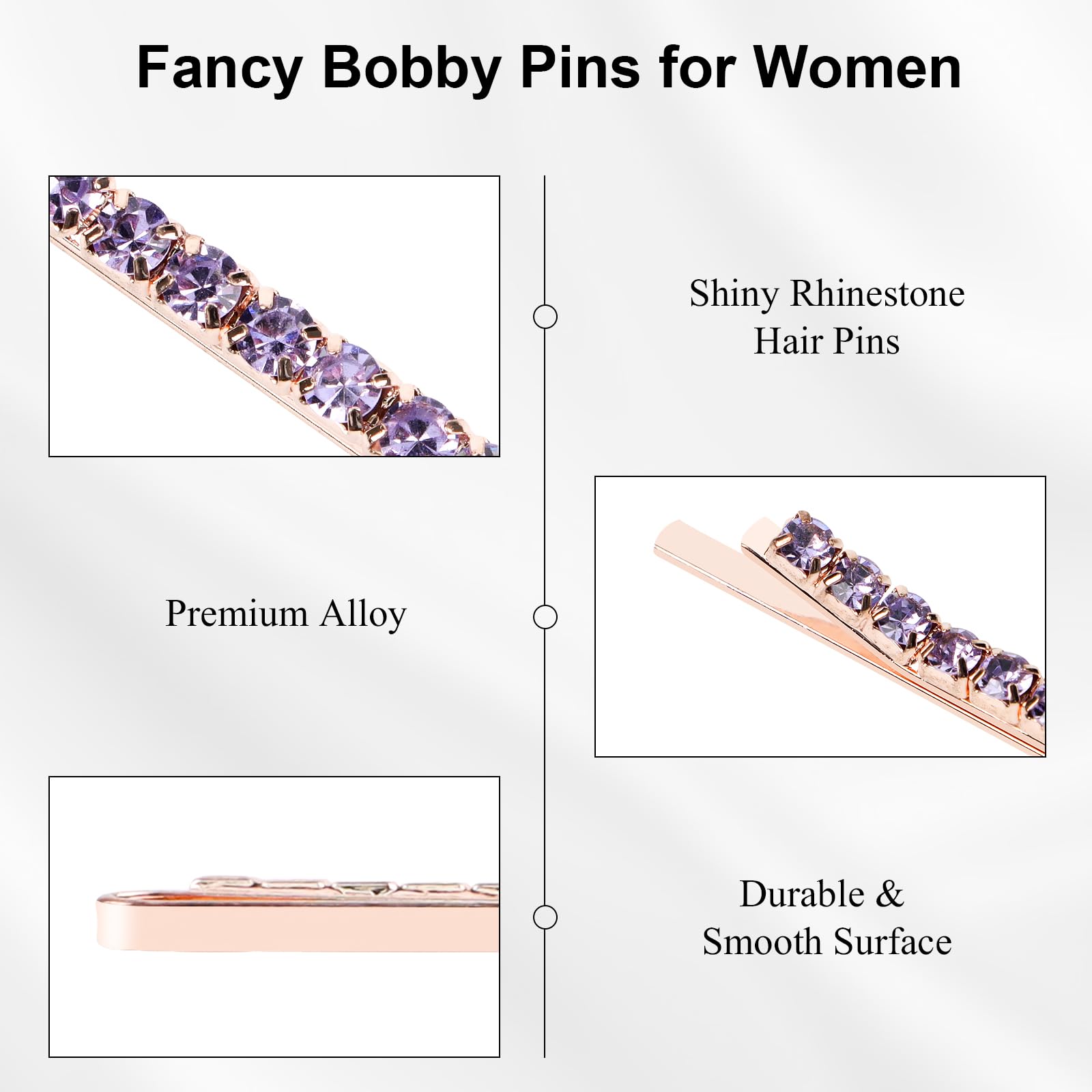 Ondder 20 Pcs Bobby Pins With Purple Rhinestone Crystals - Women'S Decorative Hair Accessories For Buns, Bridal Hairstyles And W