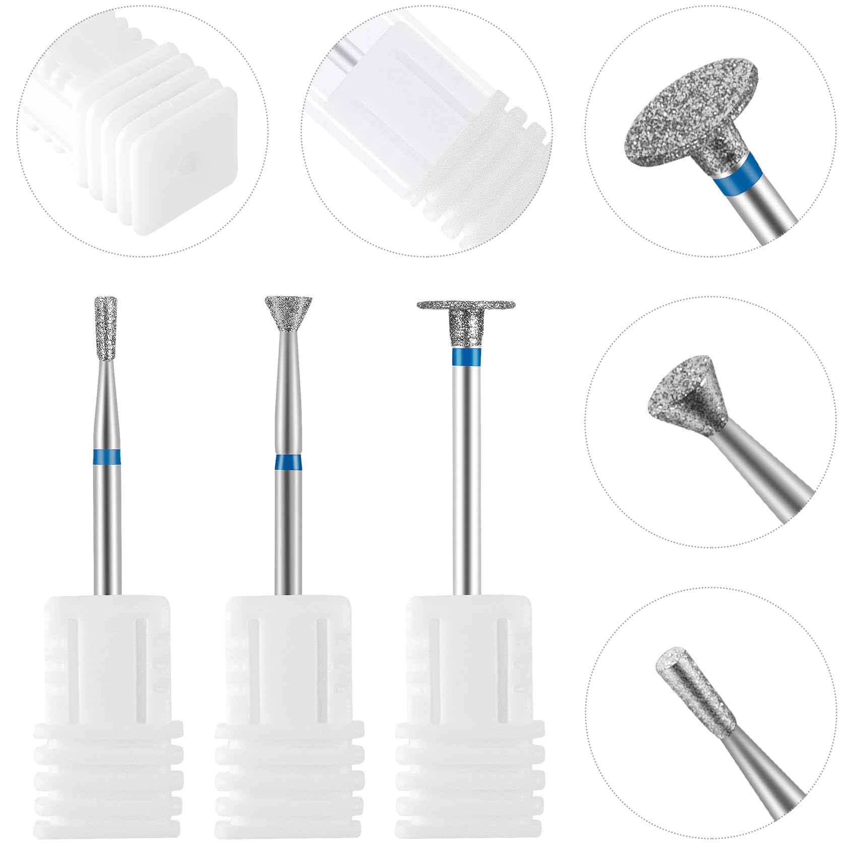 Oiiki 3Pcs Nail Drill Bits For Acrylic Nails, Diamond Nail Bits, Manicure Grinding Head Tools For Nail Art