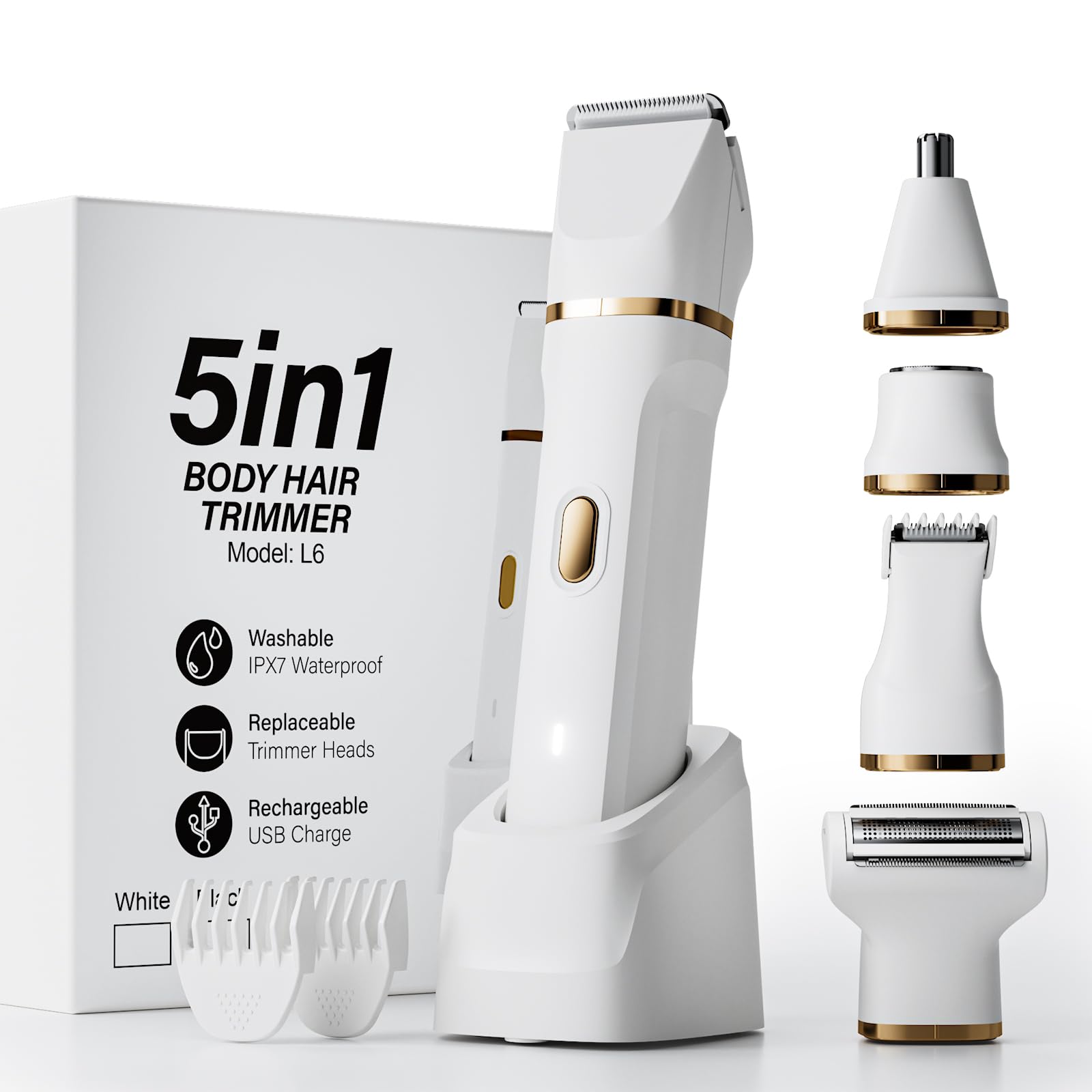 Electric Razors For Women, 5-In-1 Wet/Dry Bikini Trimmer With Usb Charge Dock, Deluxe Facial Hair Removal, Wet/Dry Body Shaver F