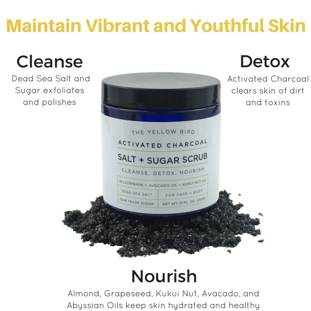 Natural Activated Charcoal Body & Face Scrub. Exfoliating Dead Sea Salt & Sugar Scrub. Deep Cleansing Pore Minimizer. Anti Cellu
