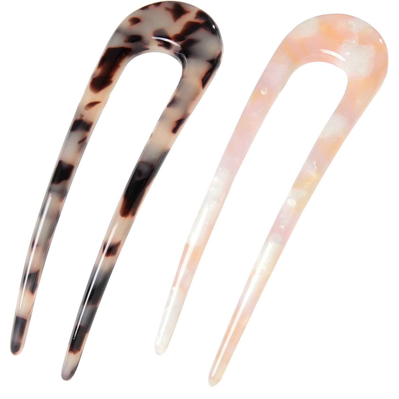 French Hair Forks Tortoise Shell French Hair Pins For Buns,5 Inch Cellulose Acetate U Shape Chignon Pin 2 Prong Hair Stick for W