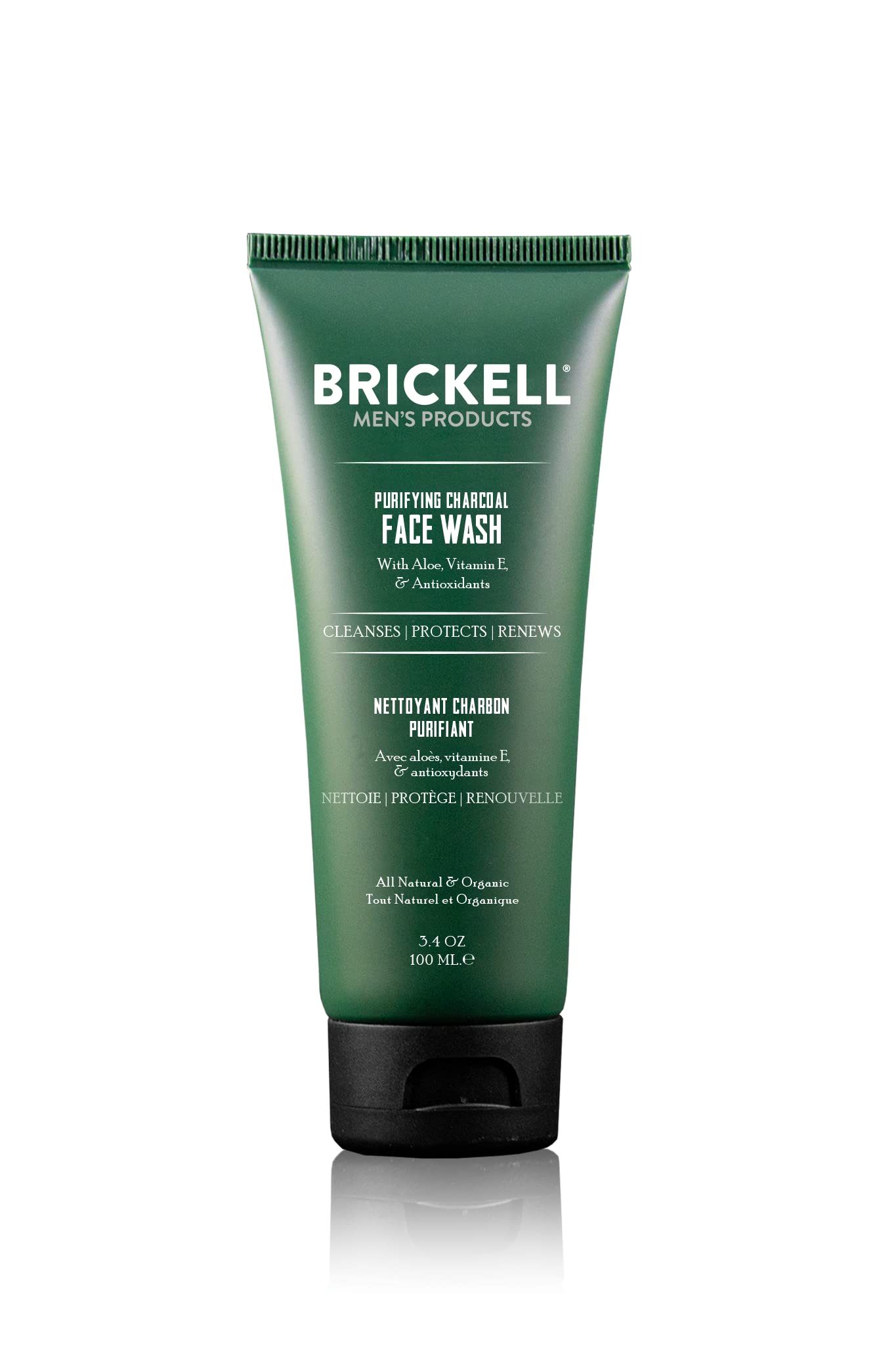 Brickell Men's Purifying Charcoal Face Wash for Men, Natural and Organic Daily Facial Cleanser, 3.4 Ounce, Scented Men's Face Cl