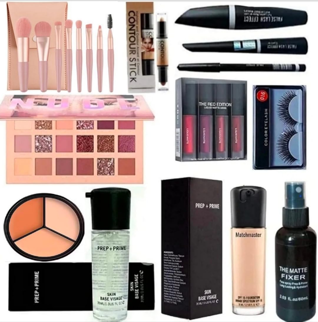 All In One Makeup Kit Set For Women & Girls Complete Eye Makeup Solution With Eyeshadow Palette Foundation Primer Concealer Lips