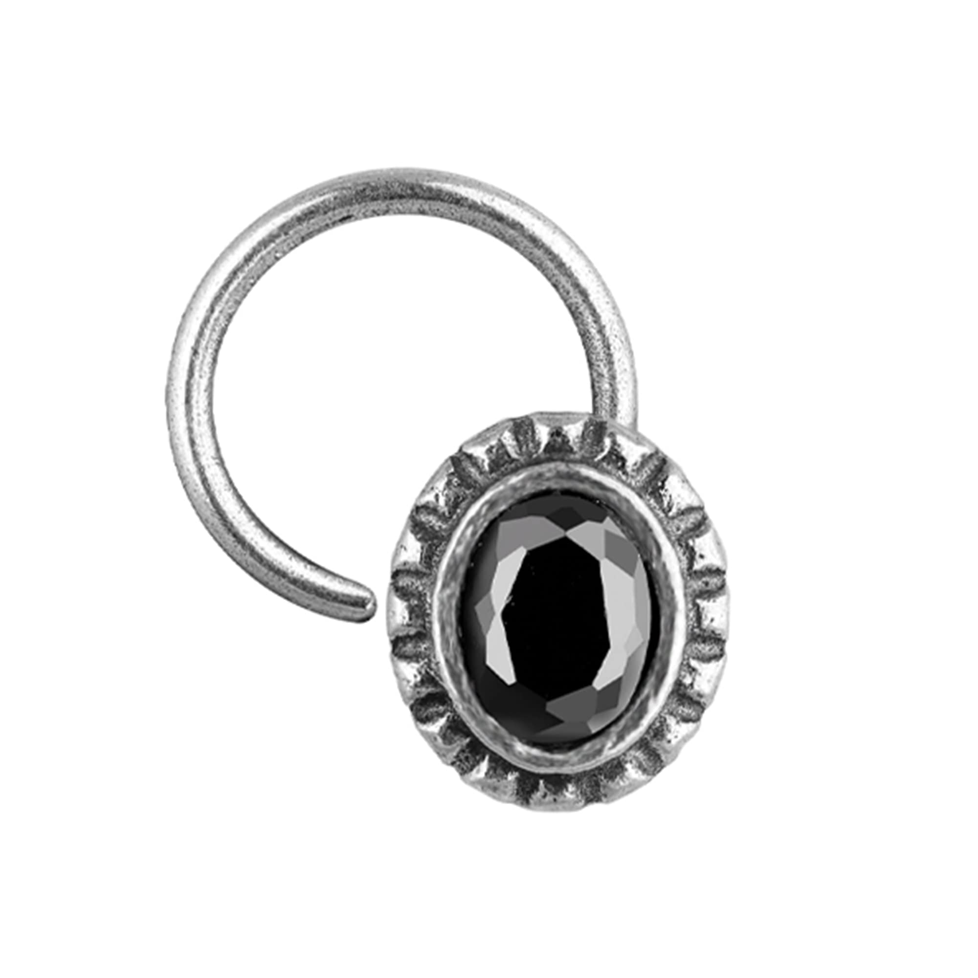 Giva 925 Silver Oxidised Black Oval Stone Nose Pin | Gifts For Women And Girls | With Certificate Of Authenticity And 925 Stamp 