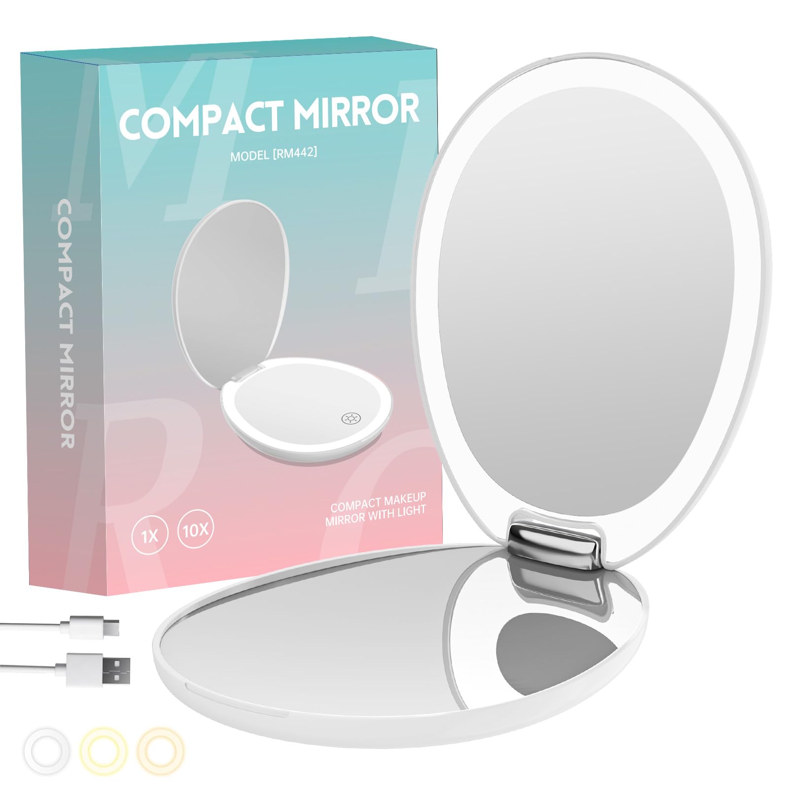 Funtouch Travel Makeup Mirror With Light,Led Small Purse Compact Mirror With Light,Lighted Compact 10X Magnifying Mirror,Cute Mi