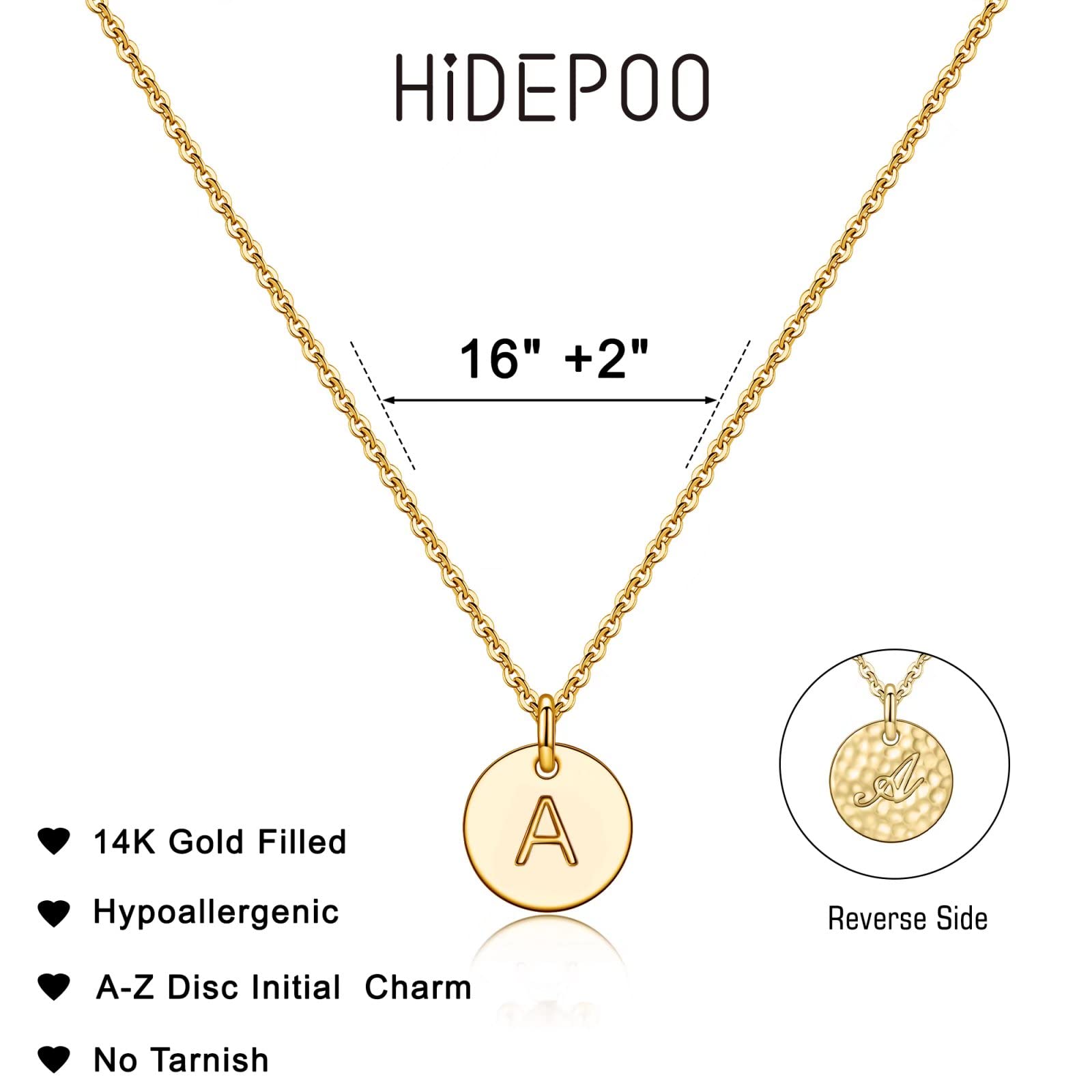 Hidepoo Tiny Initial Necklaces for Girls - 14K Gold Filled Necklace Jewelry for Girls Necklace Disc Double Side Engraved Initial