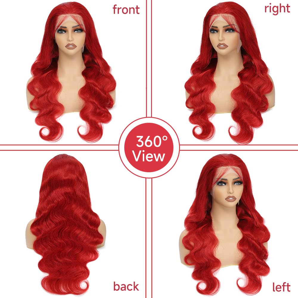 Avolo 28 Inch Red Lace Front Wig Human Hair 13X4 Hd Transparent Lace 180% Density Red Wig Human Hair Body Wave Red Lace Front Wi