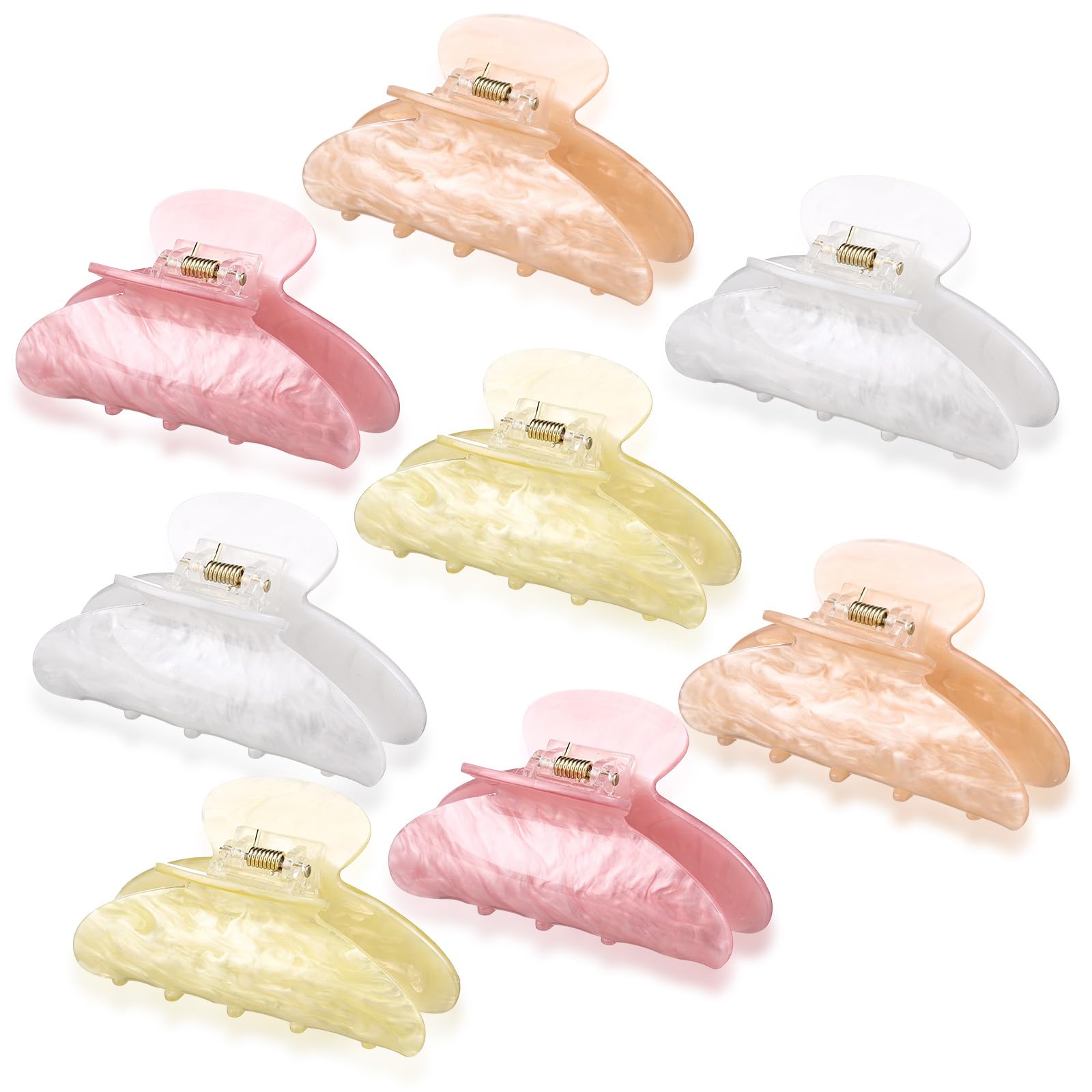 Yuxung 8 Pcs Large Acrylic Hair Claw Clips for Women Non slip Strong Hold Clamps for Thick and Thin Hair(Marble,Peach Blush Colo