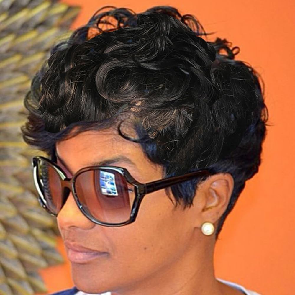 HOTKIS Short Curly Wig Pixie Cut Wig Human Hair Natural Curly Short Human Hair Wigs for Black Women Short Wigs Human Hair Pixie 
