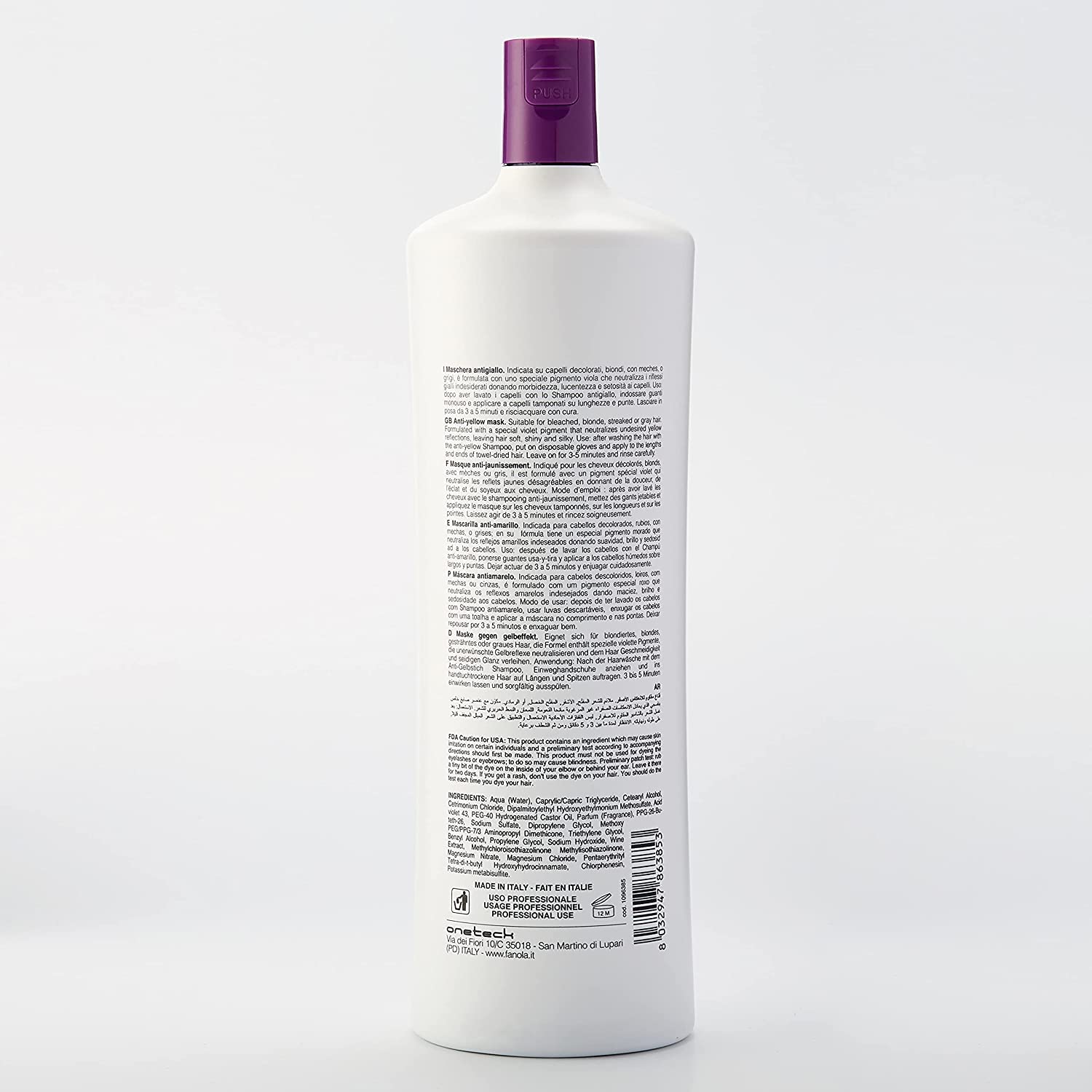 Fanola No Yellow Mask 33.8 Oz - Anti Brass Color Depositing Purple Mask - Hair Toner For Blonde, Silver, Gray, And Highlighted H