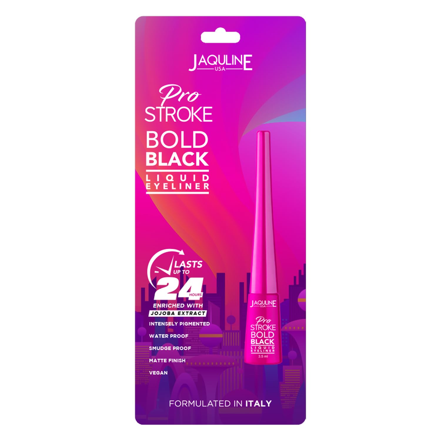 Jaquline Usa Pro Stroke Bold Black Liquid Matte Eyeliner | 24Hour Long Lasting | QuickDrying Formula | The Colossal Liner | Wa