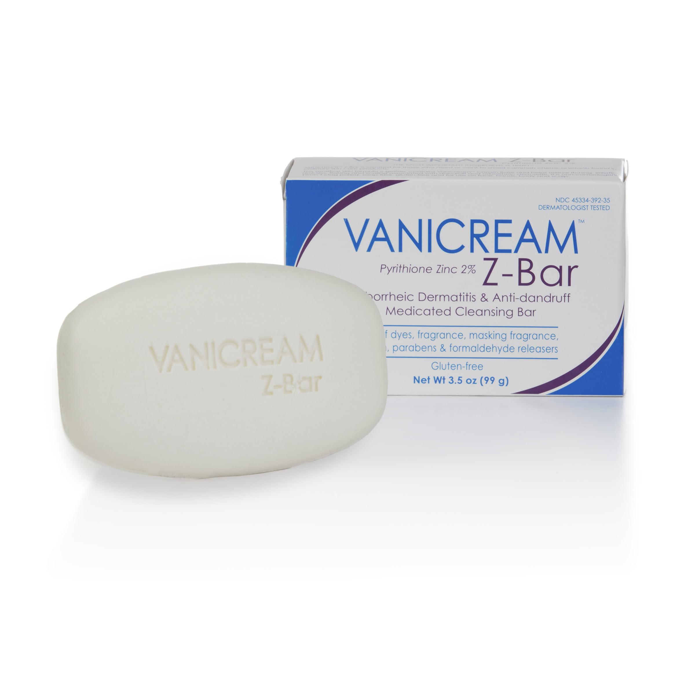Vanicream Z-Bar, Seborrheic Dermatitis & Anti-dandruff Medicated Cleansing Bar, 2% Pyrithione Zinc Z-Bar Helps Relieve Itching,