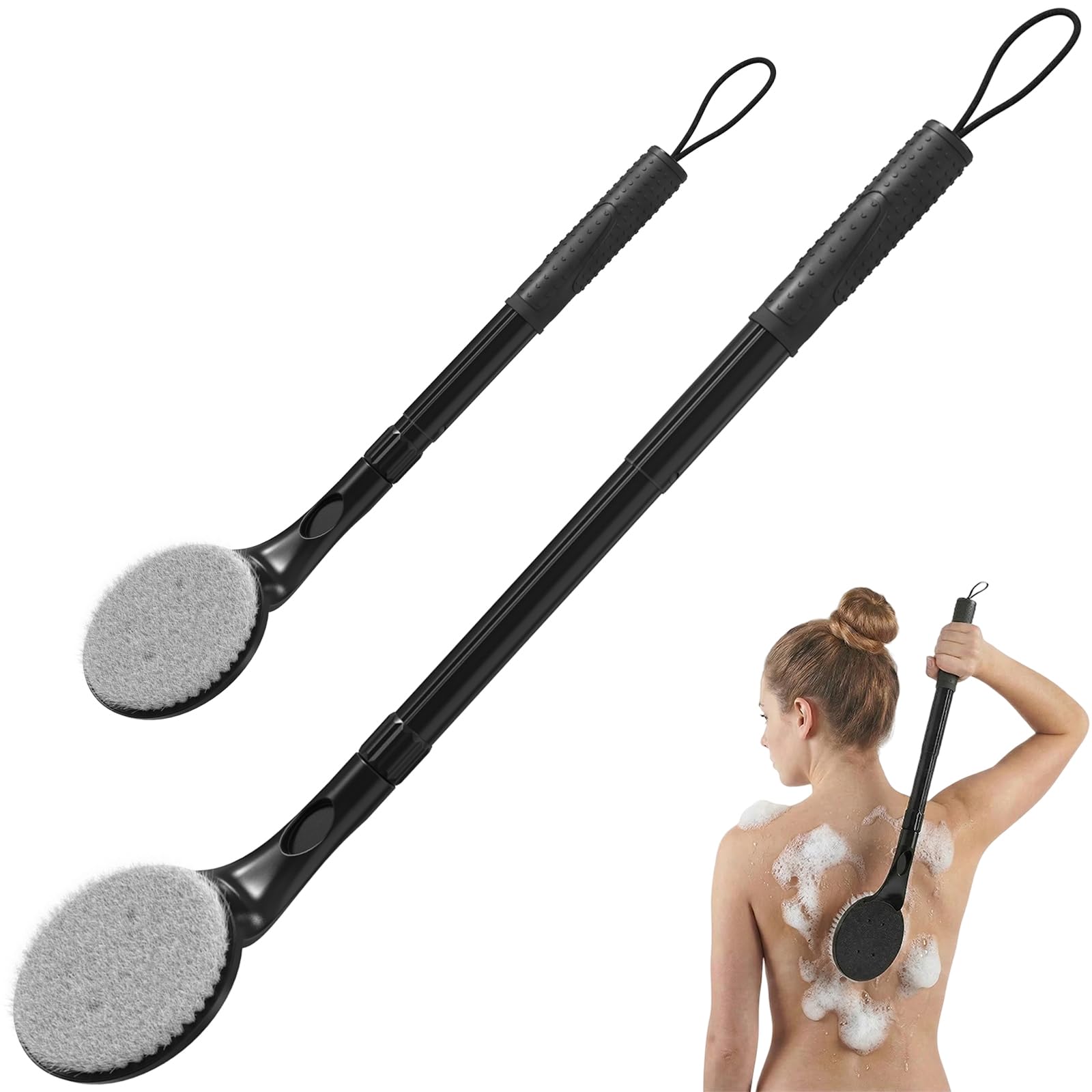 Long Handle Back Scrubber for Shower, 25.7 Telescopic AntiSlip Bath Brush, Easy Reach Back Cleaner for Exfoliating Dead Skin