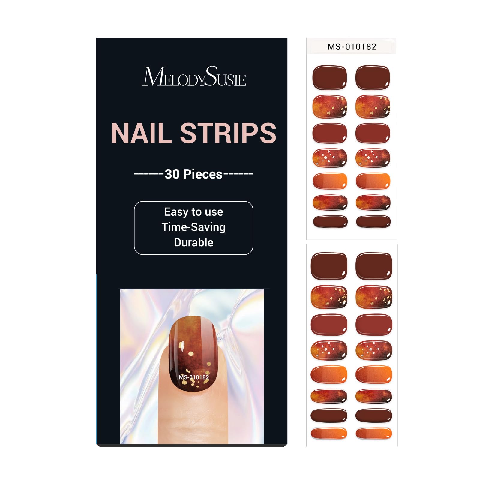 MelodySusie Semi Cured Gel Nail Strips (Autumn Brown)- Works with Nail lamp, Salon-Quality, Long Lasting, Easy to Apply & Remove