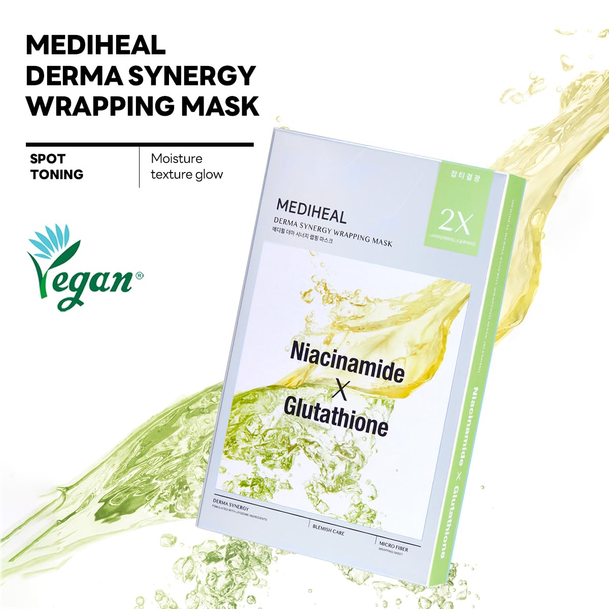 Mediheal Derma Synergy Wrapping Mask for Blemish Care (10 Packs) - Improved Blemish and Skin Brightening with Niacinamide, Gluta