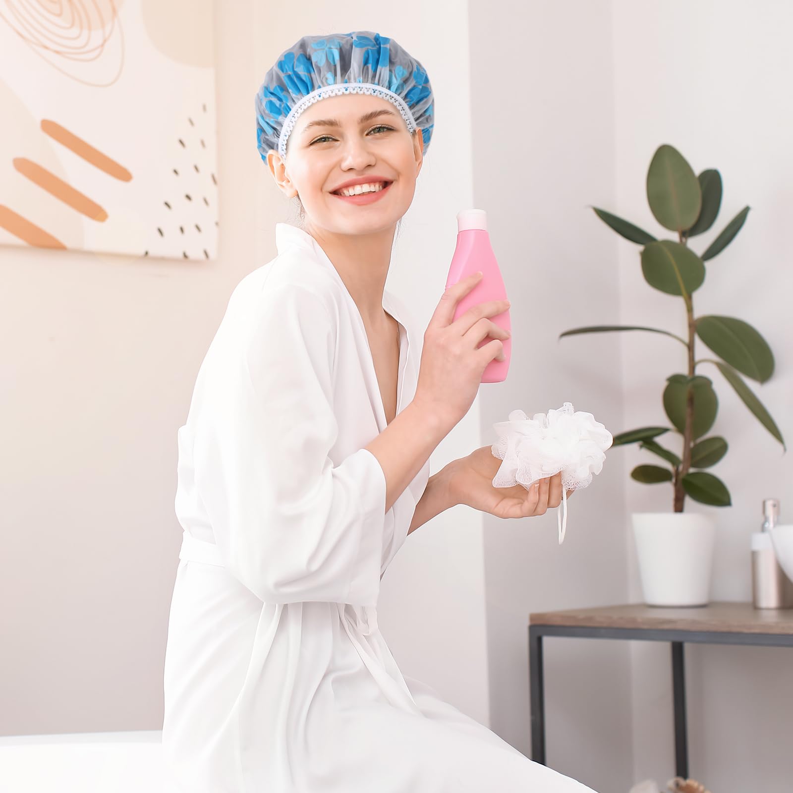 Pengxiaomei 6 Pcs Shower Cap, Reusable Waterproof Hair Cap Shower Caps Stocking Stuffers For Women Men Kids