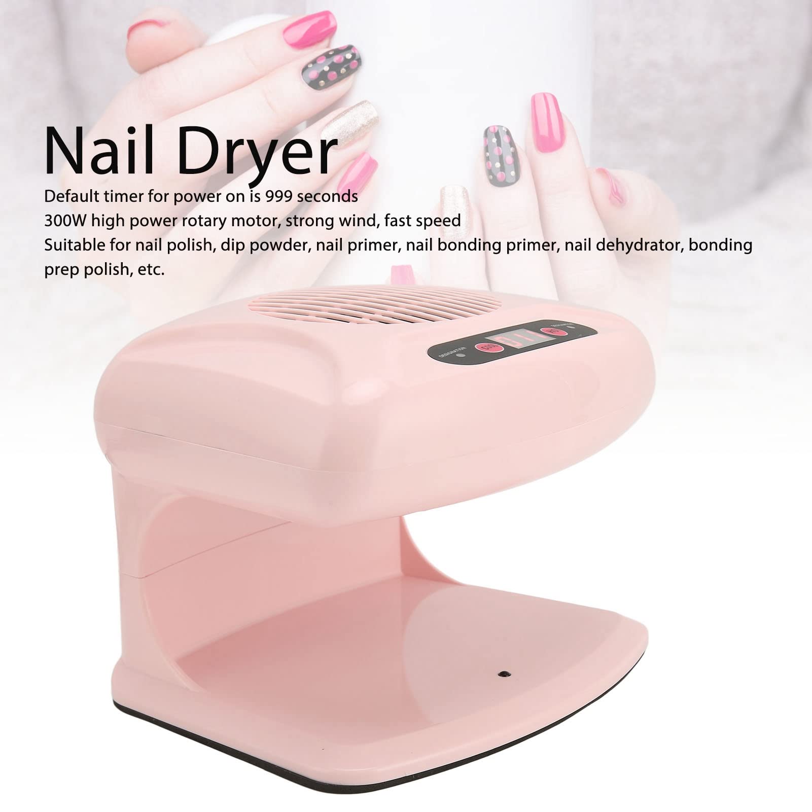 Air Nail Dryer, 300W Air Nail Fan Blow Dryer for Both Hands and Feet, Automatic Sensor Warm Cool Breeze, for Regular Nail Polish