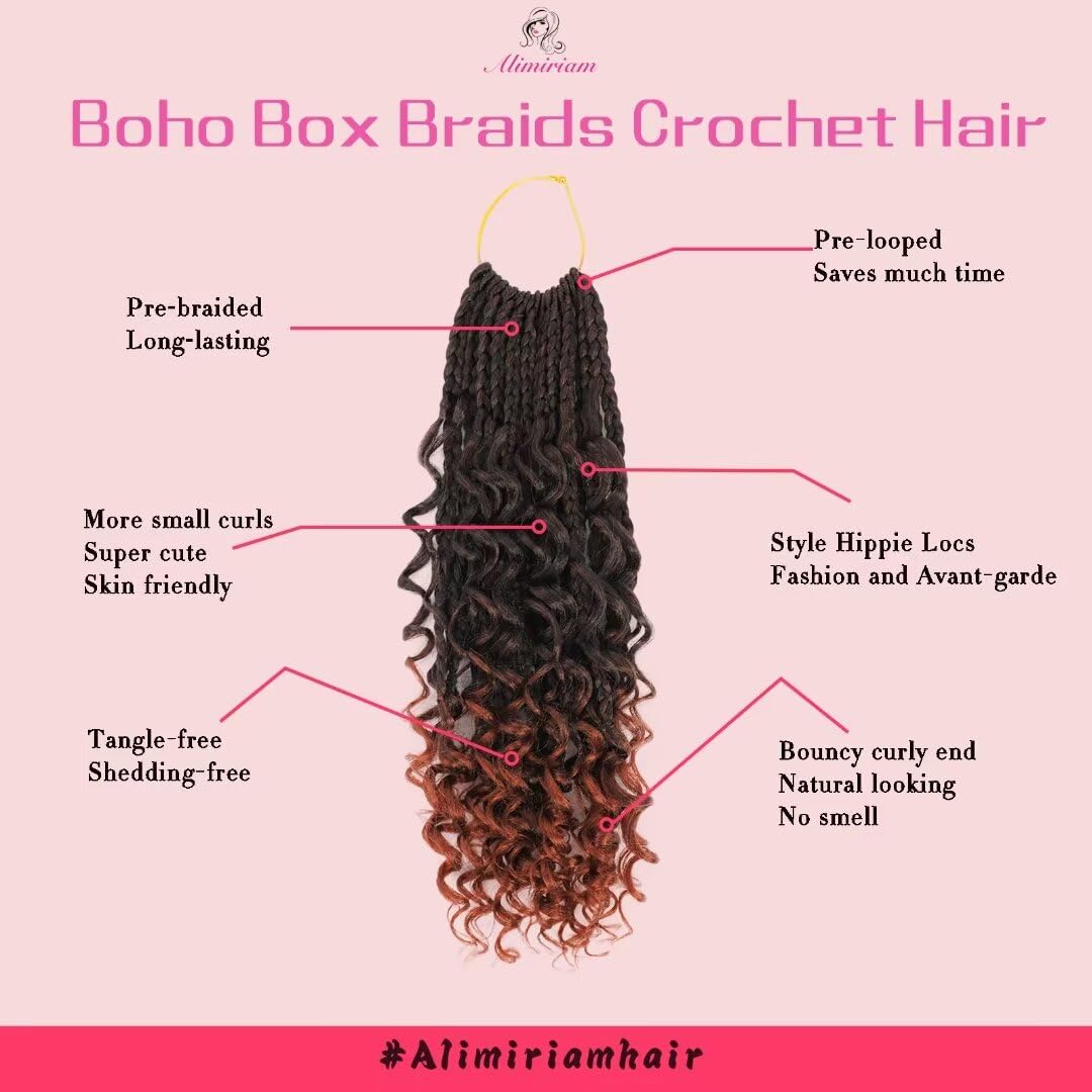8 Packs Boho Box Braids Crochet Hair With Curly Ends 12 Inch Copper Red Box Braid Crochet Hair With Curly Ends Goddess Box Braid