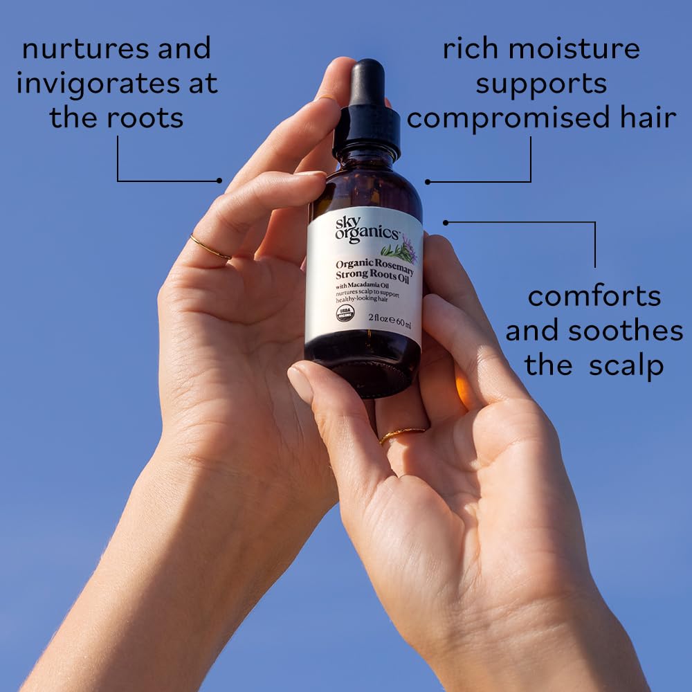 Sky Organics - Organic Rosemary Oil With Strong Roots - Hair Growth Serum With Macadamia, Jojoba & Essential Oils For Scalp - Na