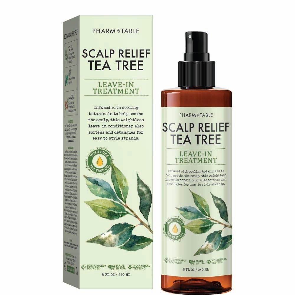 PHARM TO TABLE Scalp Relief Tea Tree Leave-In Conditioner, Relieve Itchy, Dry Scalp, Detangles Hair, 240ml/8 fl oz