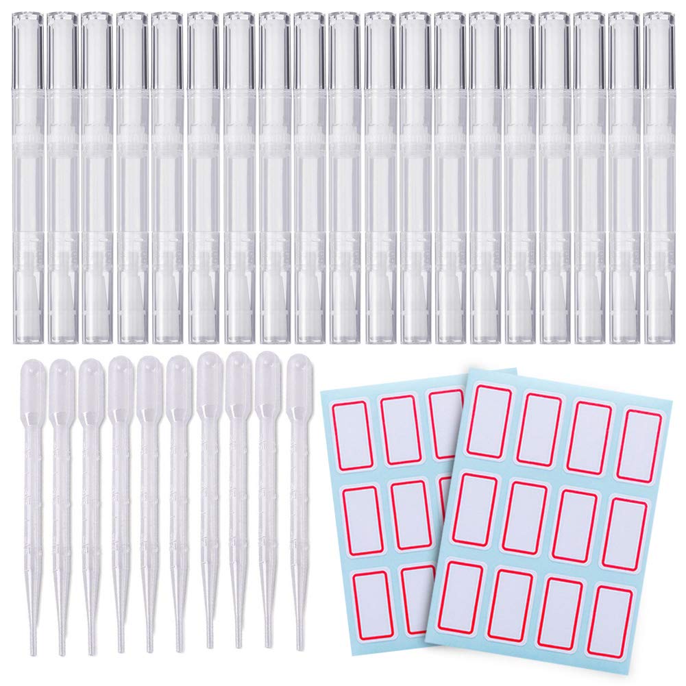 20 PCS Cuticle Oil Pens Transparent Twist Pens Cosmetic Container Empty Cuticle Nail Oil Pen With Brush Tip Lip Gloss Twist Pens