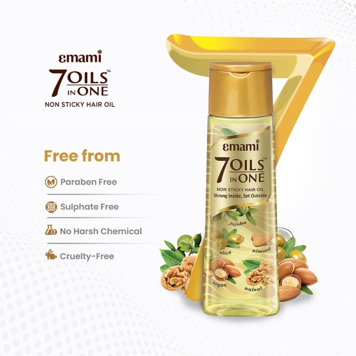 Emami 7-in-1 Hair Oil | Controls Damage with Natural Herbal Extract | Non Sticky | Reduces Hair fall | Fights Dandruff | Provide