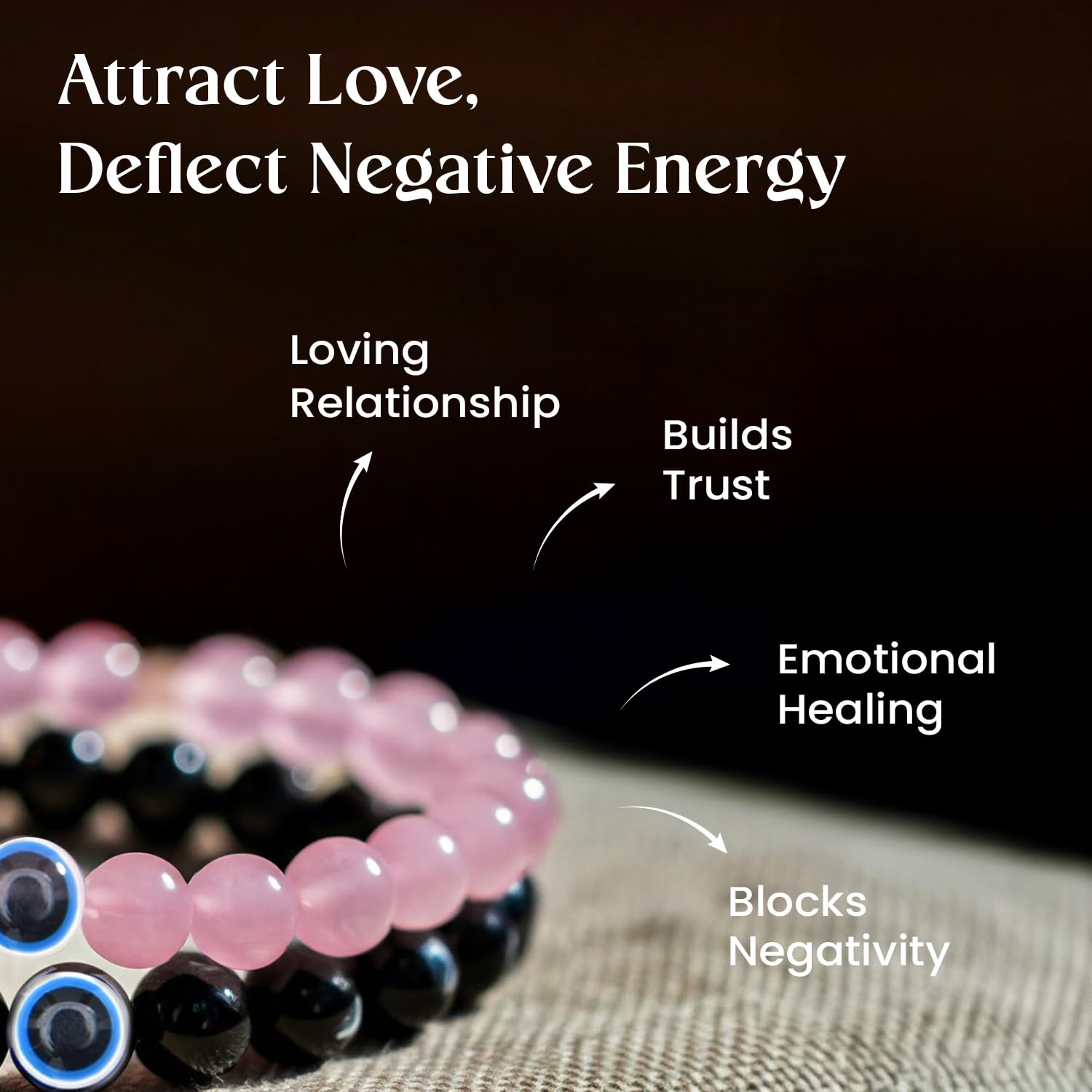 Astrotalk Couple Love Attraction & Evil Eye Bracelet Combo | Rose Quartz Bracelet for Love & Evil Eye Bracelet for Protection |