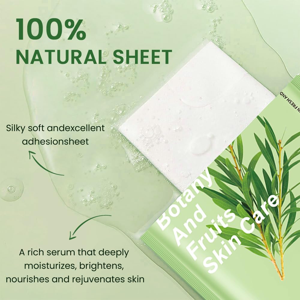 Amy'S Diary 6 Pcs Real Nature Tea Tree Hydrating Nature Face Masks Skincare, Hyaluronic Acid, Vitamin C And E, Chamomile, Korean
