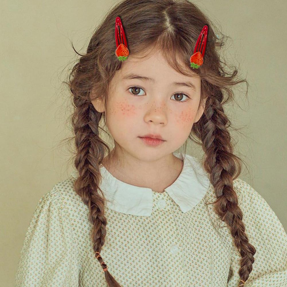 Kesvila Strawberry Snap Hair Clips, 20 Pcs Cute Plastic Barrettes for Girls & Women, Strawberry A Color