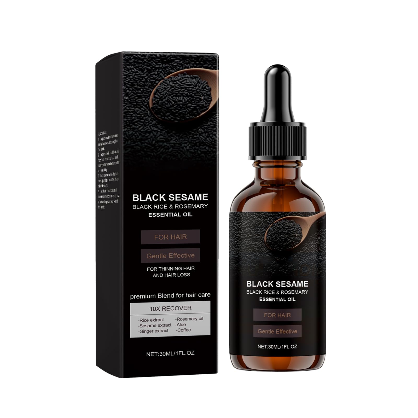 Black Sesame Hair Growth Serum, Natural Hair Growth & Thickening Oil with Black Rice & Rosemary, Volumizing, AntiHair Loss Trea