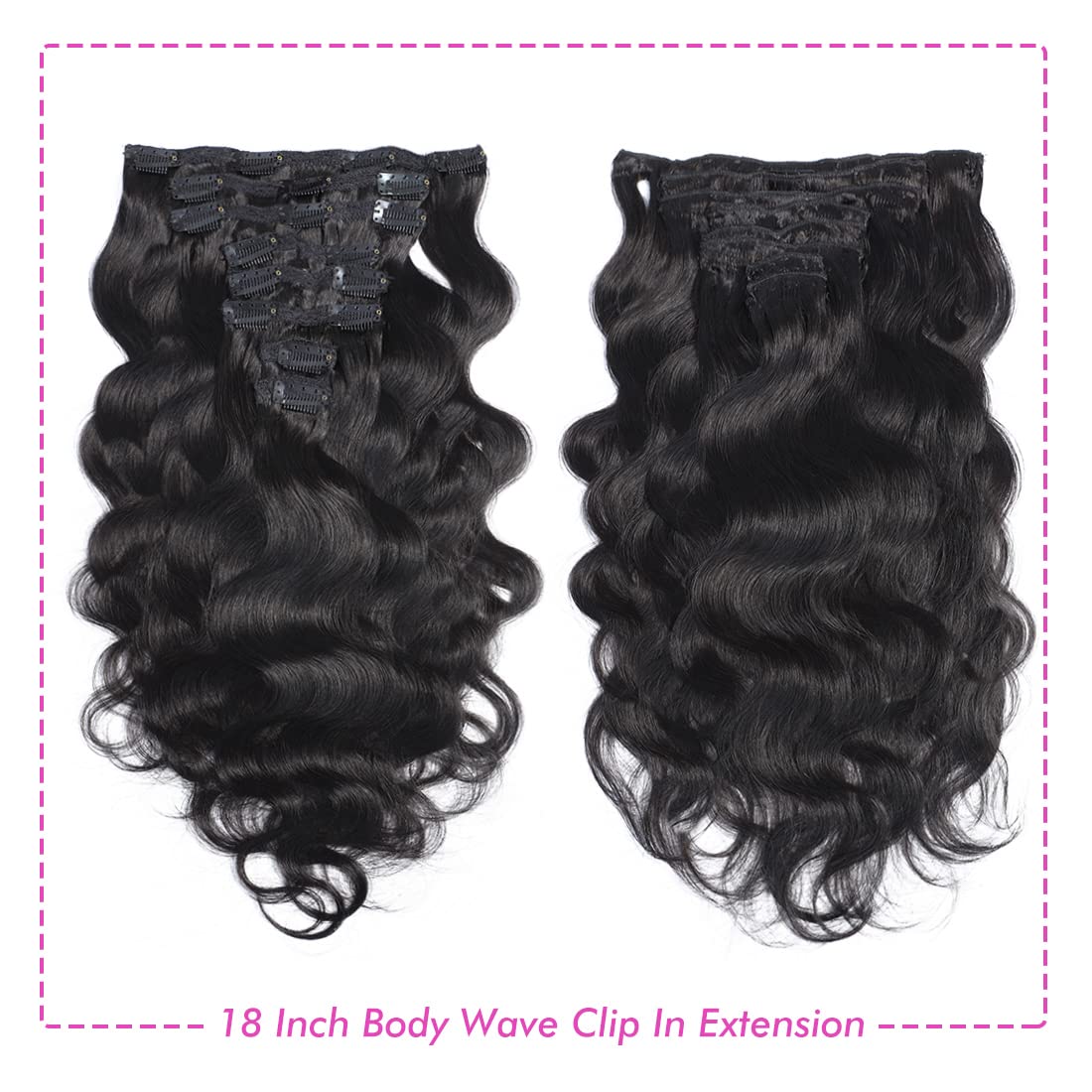 Human Hair Clip In Hair Extensions Body Wave for Black Women 18 Inch 10A Grade Unprocessed Soft Silky Human Hair Natural Black 1