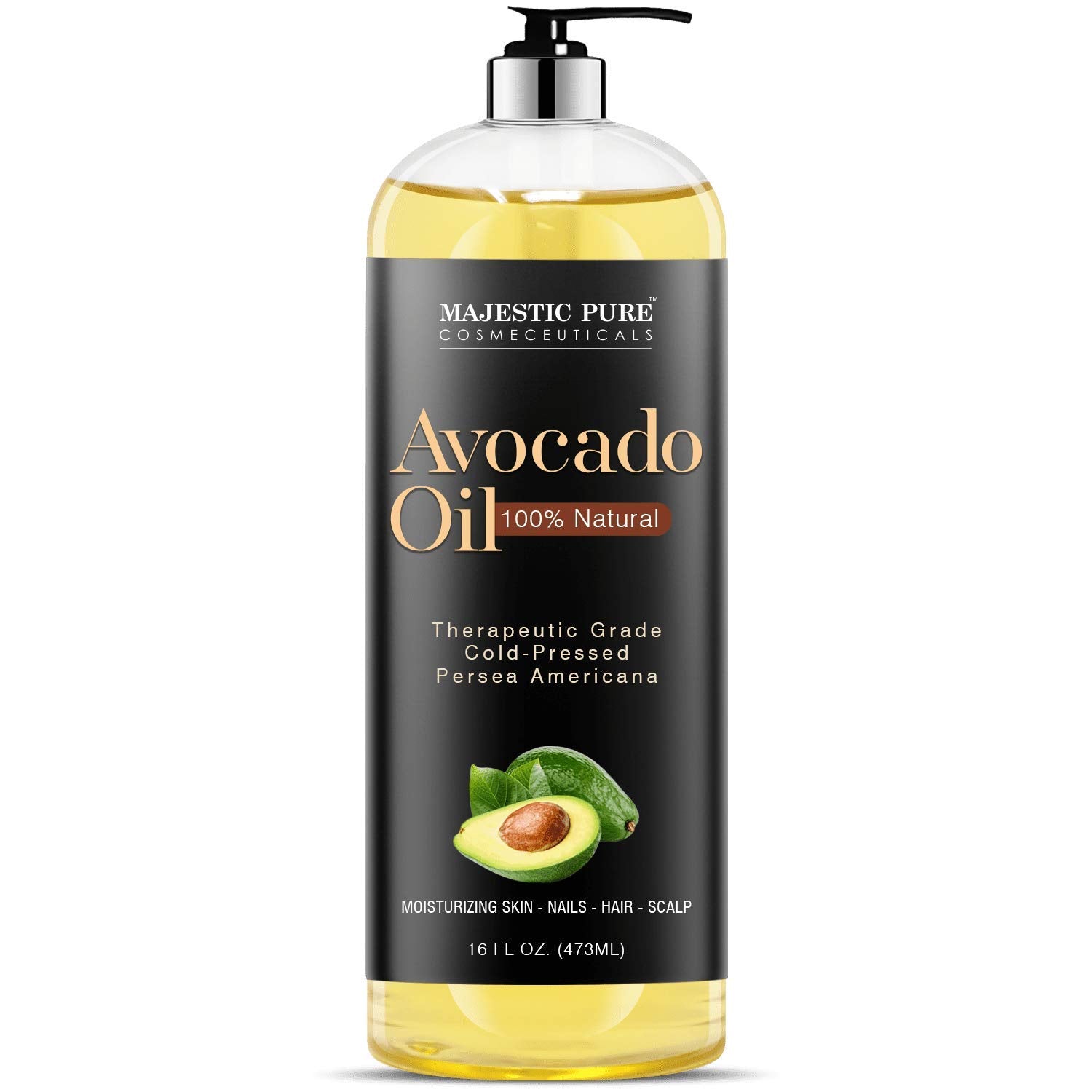 MAJESTIc PURE Avocado Oil - 100% Pure and Natural, cold-Pressed, for Skin care, Massage, Hair care, and carrier Oil to Dilute Es