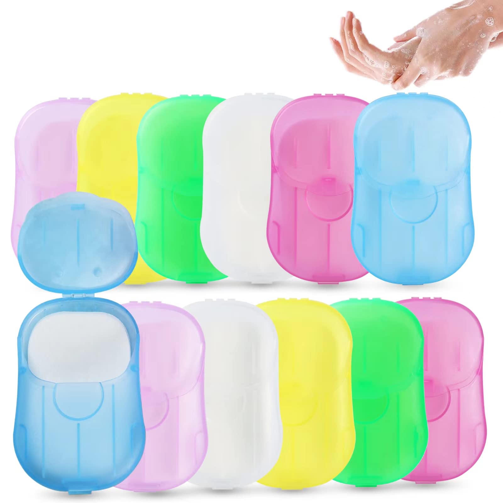 Tivansi Pack Of 12 Sets Travel Camping Hiking Washing Hand Bath Toiletry Sheets Paper Soap Slide Foaming Box (Color May Vary)