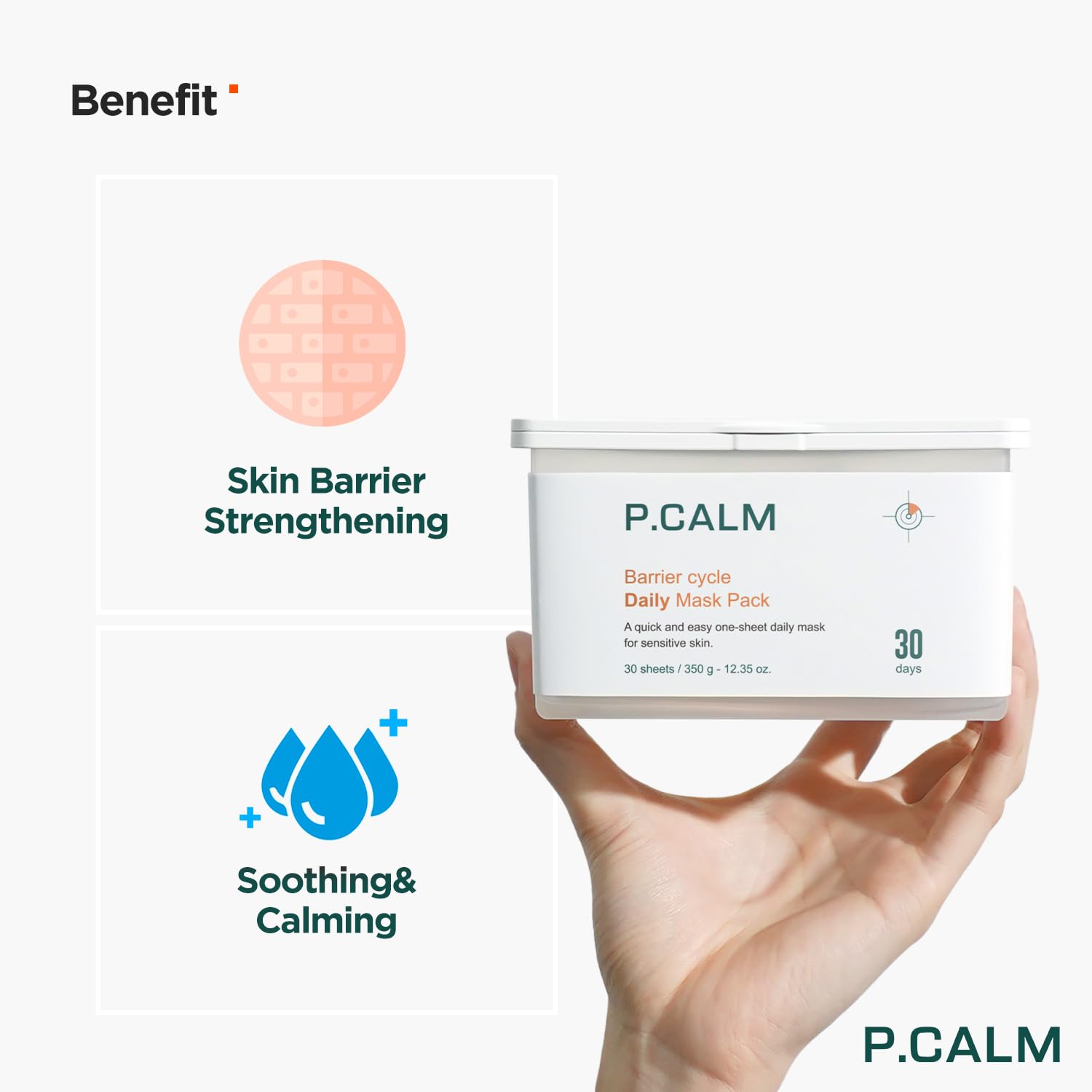 P.Calm Barrier Cycle Daily Sheet Mask Pack 30 Days | Korean Non Comedogenic Daily Moisturizing Treatment Sheet Mask For Sensitiv