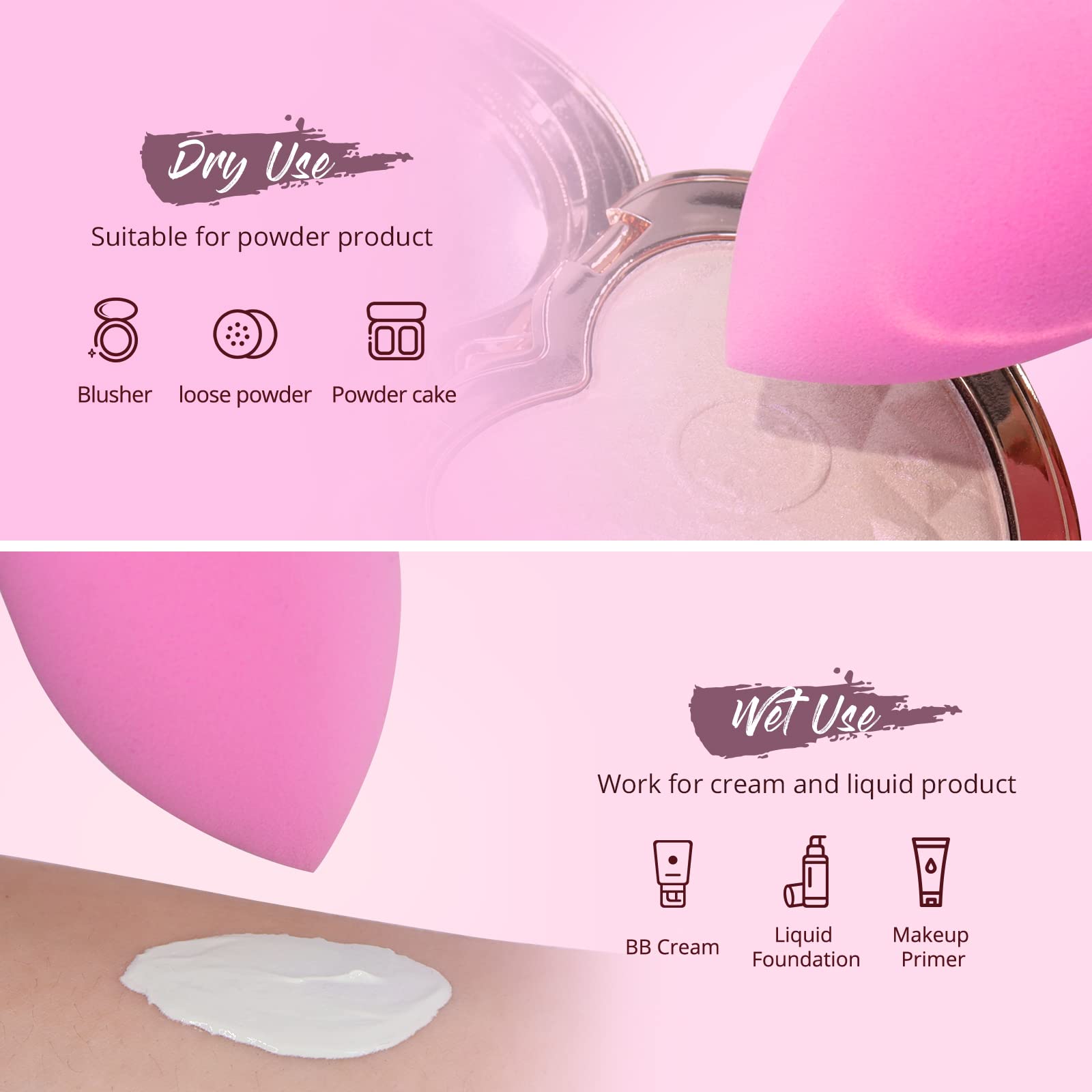 BEAKEY 5 Pcs Makeup Sponge Set, Foundation Cosmetic Blending Beauty Sponge, Flawless for Liquid, Cream, and Powder, Latex Free P