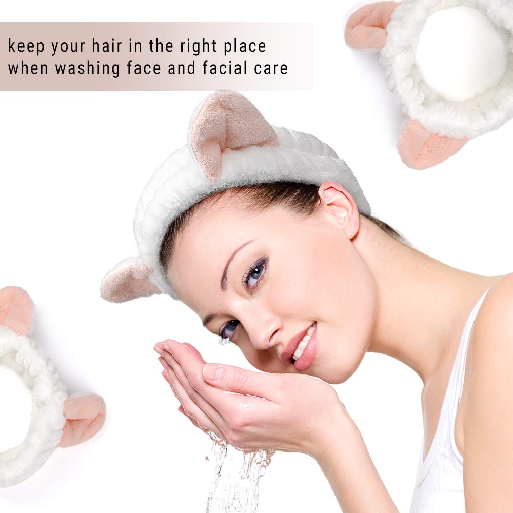 Ahoney Makeup Spa Headband Face Wash Headband For Women Girls Cute Headbands Animal Ears Shower 4Pcs Coral Fleece Hair Band Wome