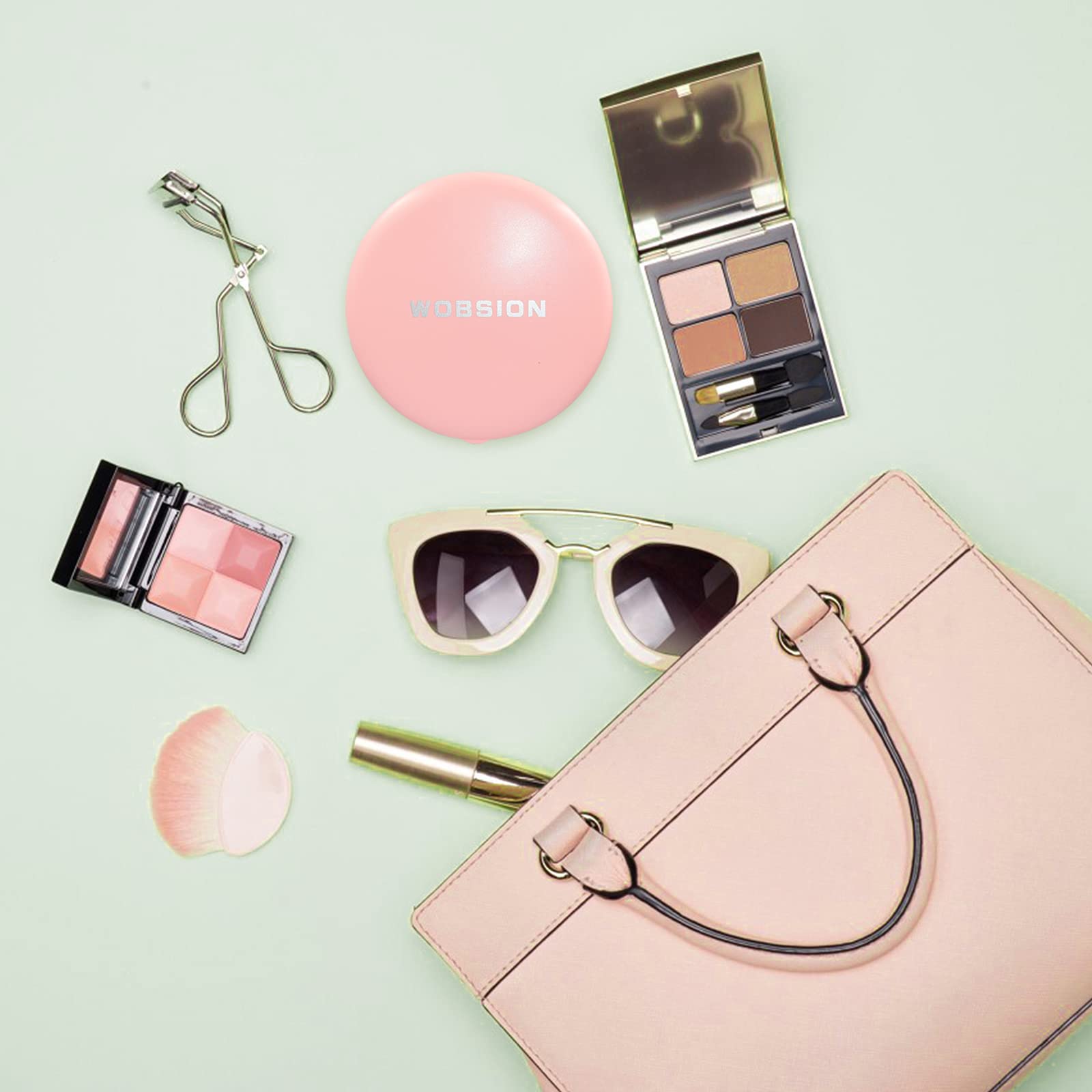 Wobsion Compact Mirror With Light, 1X/10X Magnification Compact Mirror For Purses,Handheld 2-Sided Mirror,Travel Makeup Mirror,3
