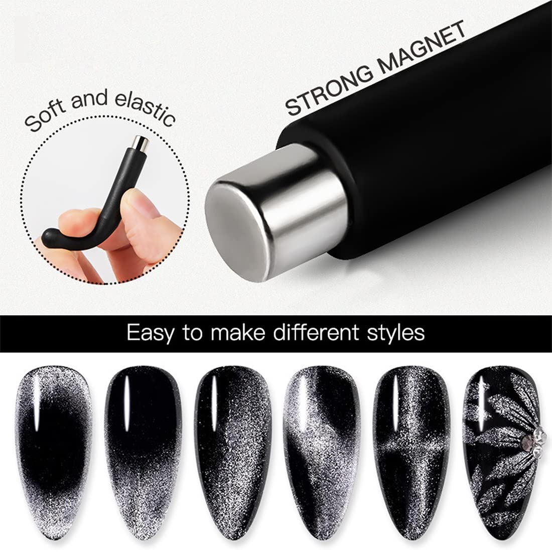 Xeaohesy 9 Pieces Nail Magnet Tool Set Double-Head Flower Design Nail Magnet Pens Multi-Function Magnet Board Magnet Stick 3D Ma
