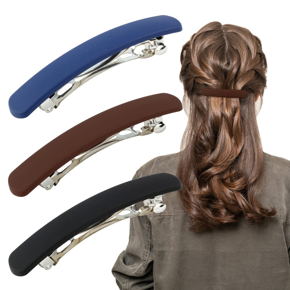 ATODEN Hair Claw Clips for Women - 3Pcs Matte Barrettes for Thin Fine Hair, 3.54'' Flat Pins, French Clips for Short Medium Hair