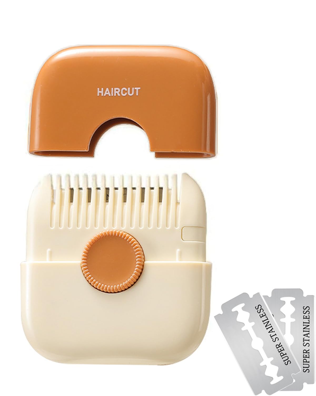 AWINGGILA 2 in 1 Hair Trimmer, Manual Bangs Trimmer Comb for Girls Women, Double Sided Hair Razor Comb Cutter (1 Pack, Orange)