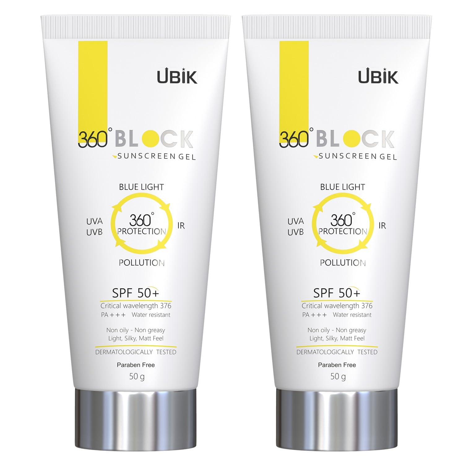 360 Block Sunscreen Gel SPF50 (50g) | Lightweight, NonGreasy, No White Cast | Broad Spectrum UVA, UVB, Blue Light & IR Protecti