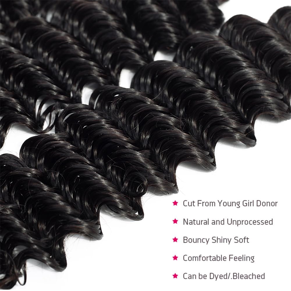 Deep Wave Bundles Human Hair Bundles 22 Inch Hair Bundles 12A Unprocessed Brazilian Virgin Human Hair Bundles Double Weft Deep C