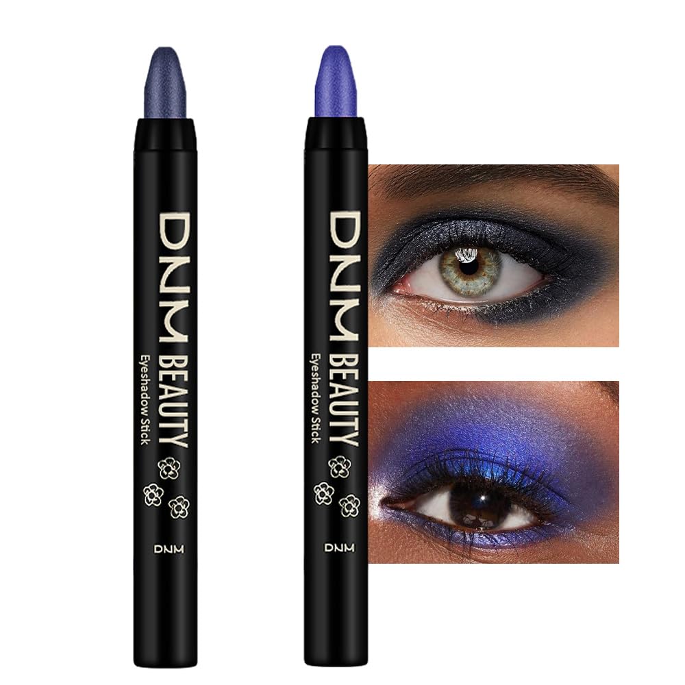 Kaely 2Pcs Cream Eyeshadow Sticks Set For Eyes Waterproof,Midnight Blue Shimmer & Blue Shimmer Matte Eye Shadow Stick Pencil Pen