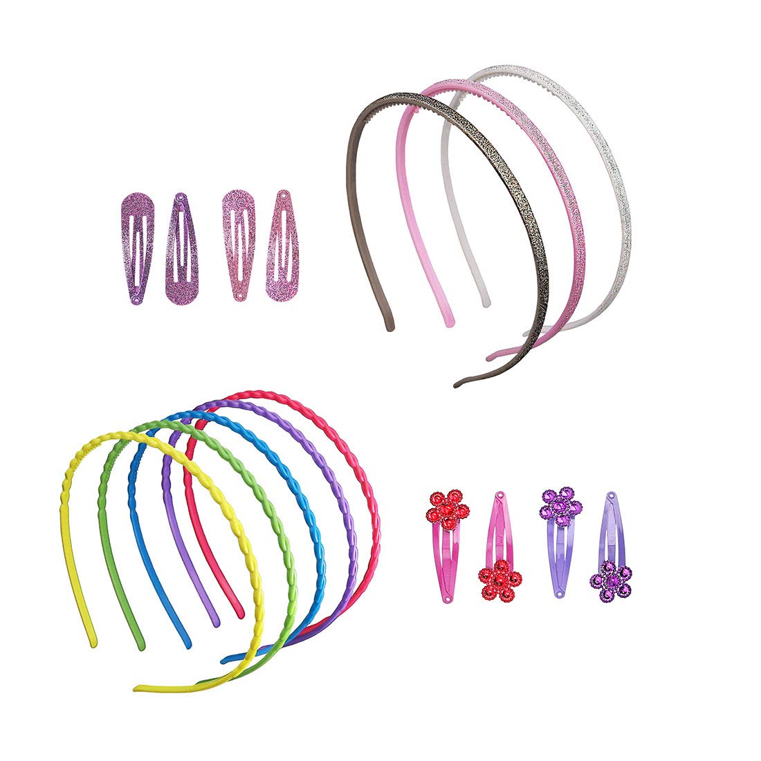 minihope thin headbands for girls,plastic headbands for kids, 8 Piece count,snap hair clips for girls 8 count.