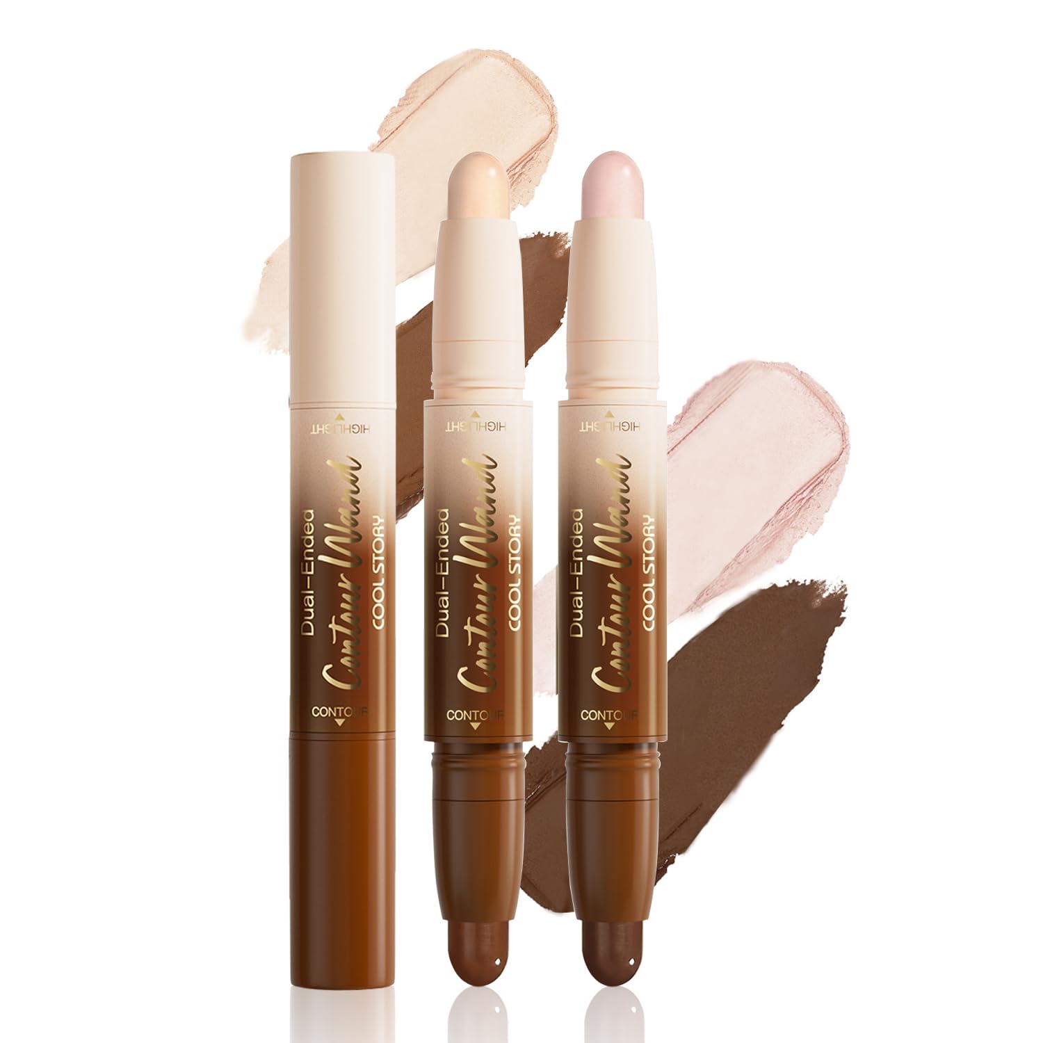 Aaiffey 2 Pcs DualEnded Contour Highlighter Stick,2 in1 Neutral Cream Bronzer Makeup Sticks Highlighter Pen Buildable and Easy 