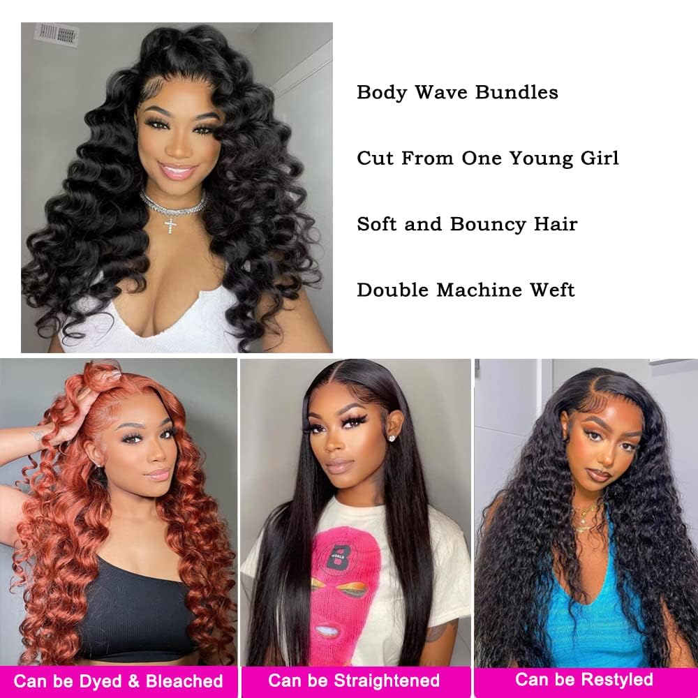 Ralisa Loose Wave Bundles With Closure (22 24 26+20In) 100% Unprocessed Virgin Brazilian Remy Hair Loose Wave 3 Bundles Human Ha